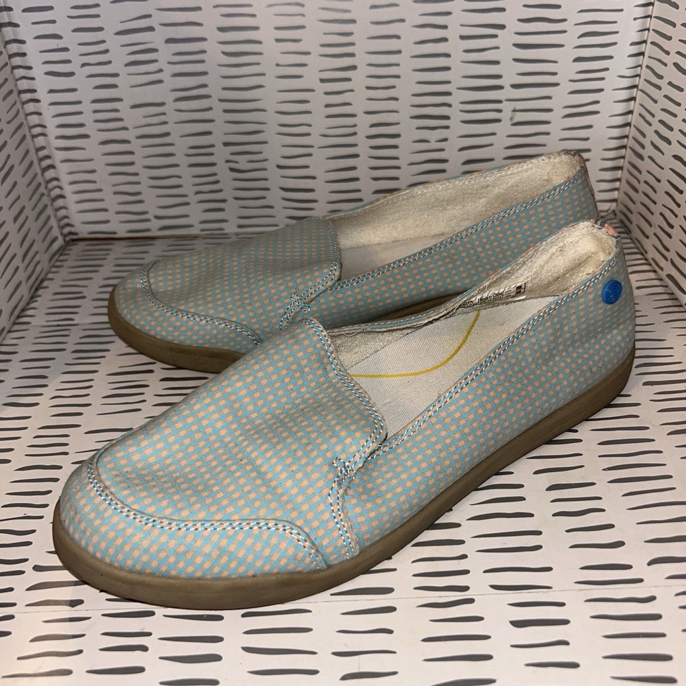 Vionic Beach Manzanita Blue Peach Gingham Slip On Sneakers 9 Wide Washable